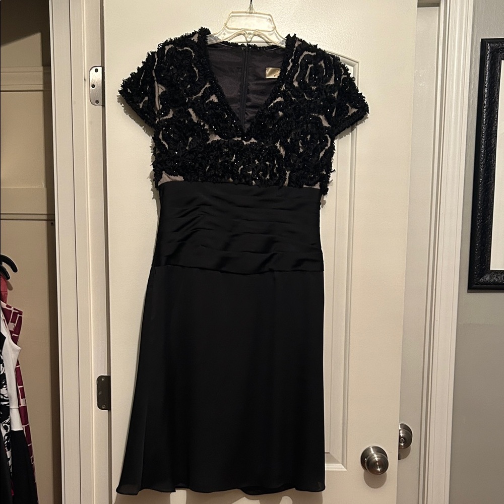 Chic Black Midi Dress with Floral Detailing